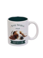 Mug en porcelaine - Humour chien "Trop fatigué pour travailler"