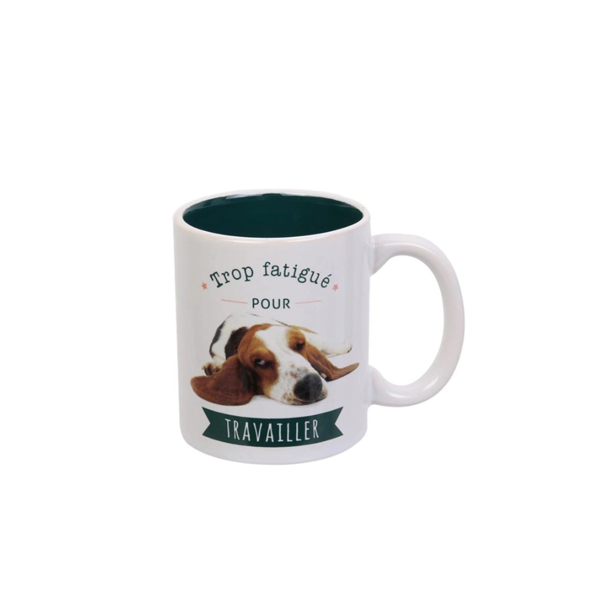 Mug en porcelaine - Humour chien "Trop fatigué pour travailler"