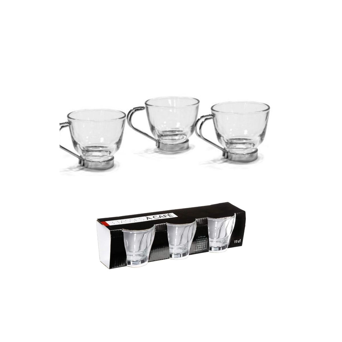 Lot de 3 tasse espresso 11cl - anse en métal amovible