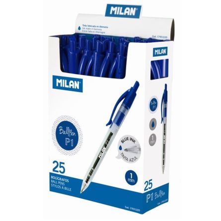 MILAN 25 stylos bille P1 bleu transparent