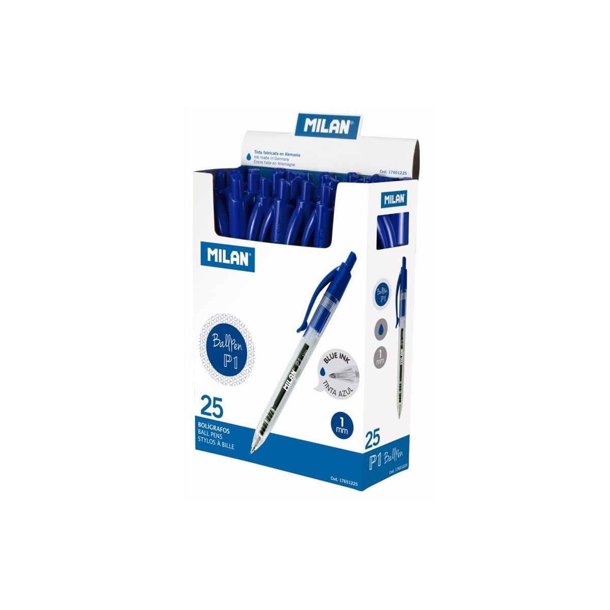 MILAN 25 stylos bille P1 bleu transparent