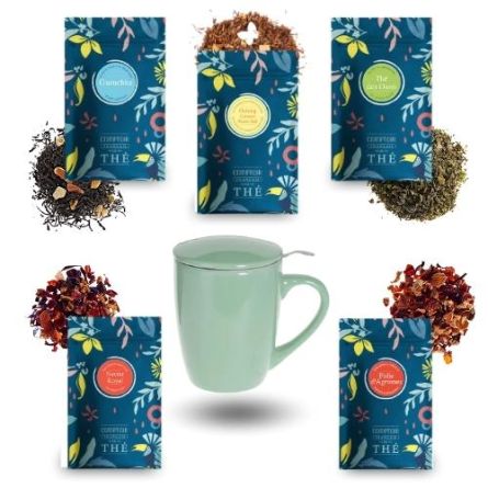 Assortiment 5 thés et infusions 20 gr + tasse à infuser - COMPTOIR FRANÇAIS DU THÉ