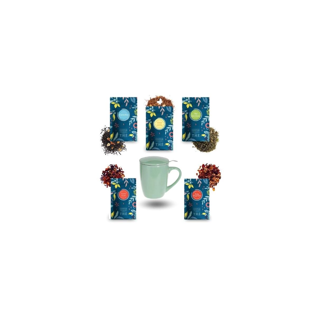 Assortiment 5 thés et infusions 20 gr + tasse à infuser - COMPTOIR FRANÇAIS DU THÉ