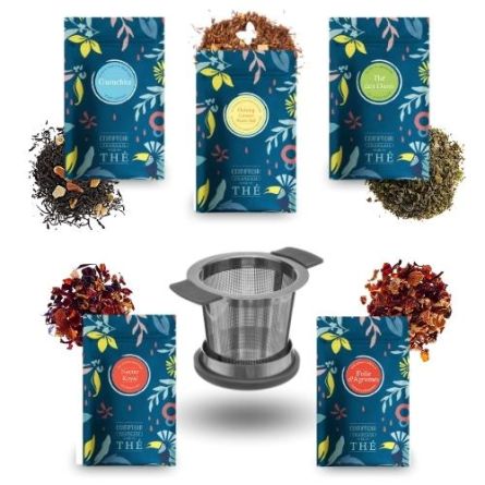 Assortiment 5 thés et infusions 20 gr + infuseur en inox - COMPTOIR FRANÇAIS DU THÉ